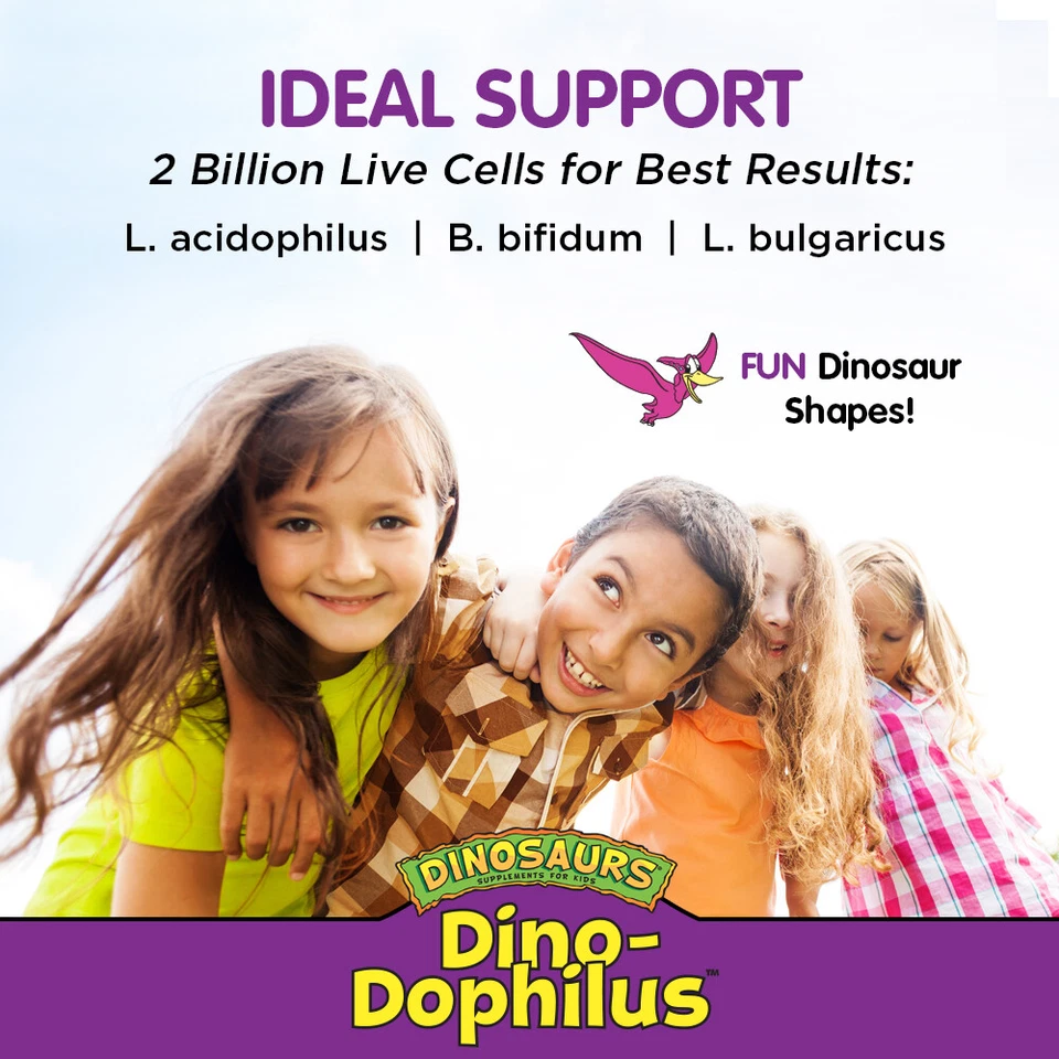 Probiótico KAL Dino-Dophilus 2 mil millones | Niños | 60 masticables de cereza negra Foto 3 de 4