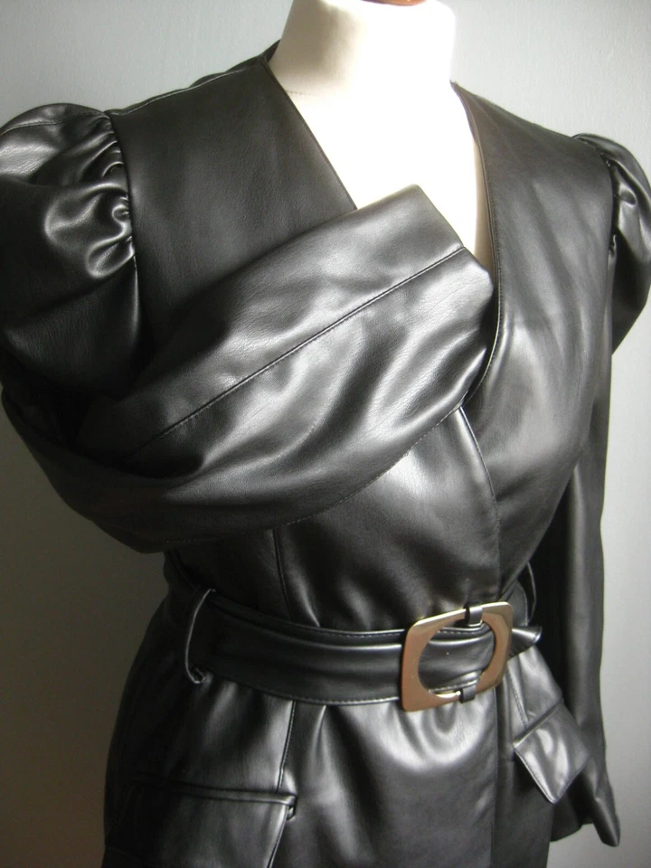 CHAQUETA ZARA Abrigo Imitación Cuero Pequeño 8 10 Trench Retro Puff Manga Cinturón Mac Años 60 Foto 2 de 4