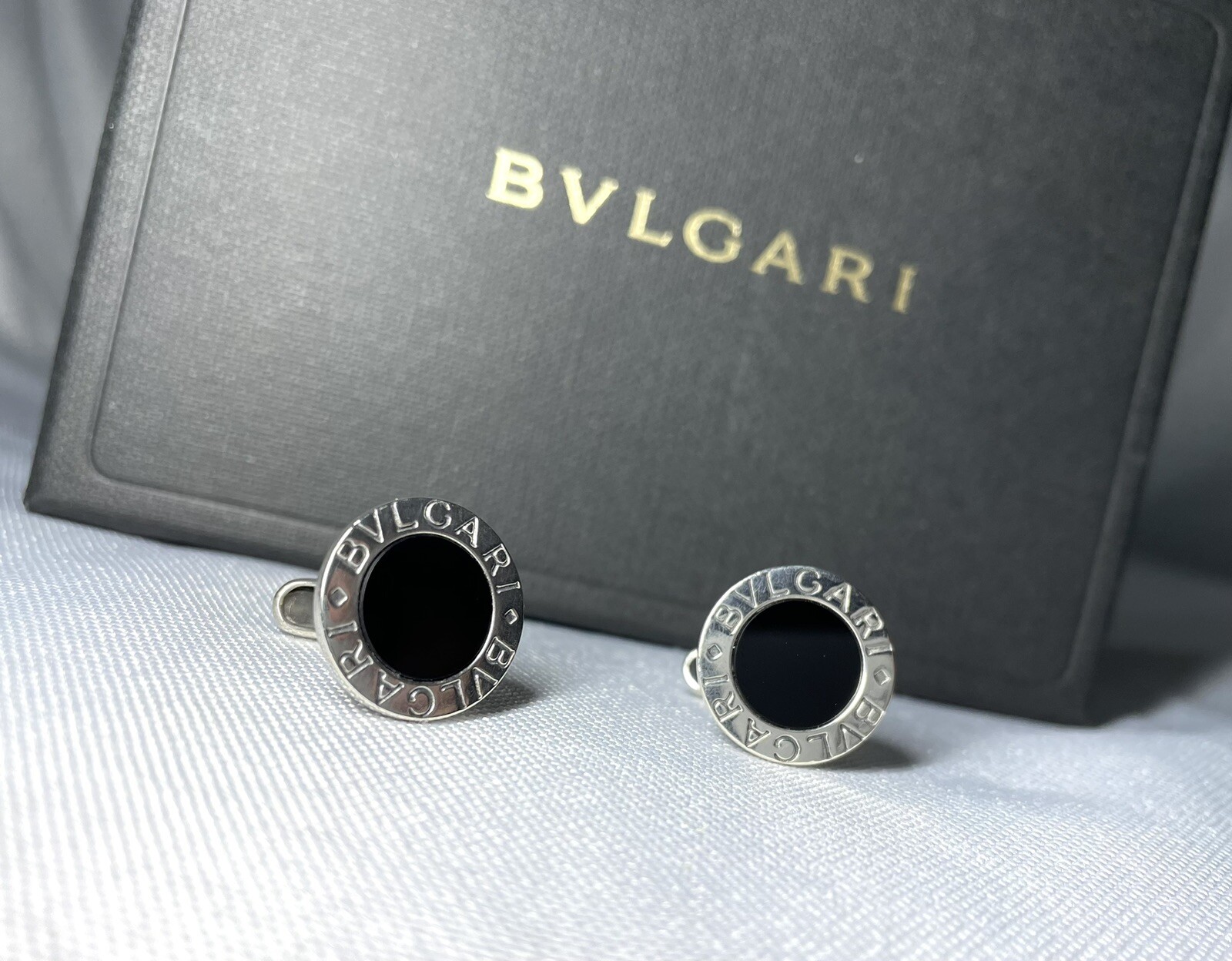 Auth [beautiful] Bvlgari B-ZERO Logo Cufflinks Silver × black onyx SV925 + Box