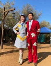 Men Red 2Pc Bespoke Floral Embroidered Nudie Western cowboy Cocktail Prom Outfit