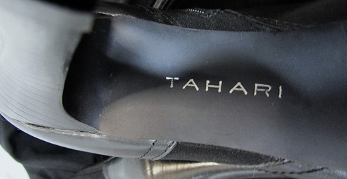 NWOB Tahari Gomma Black Leather & Stretch Fabric Heels Knee High Boots SZ 6.5 M - Picture 19 of 19