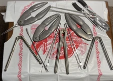 14 VINTAGE Lot Crackers Crab Lobster Metal Tools Picks Silver Tone International