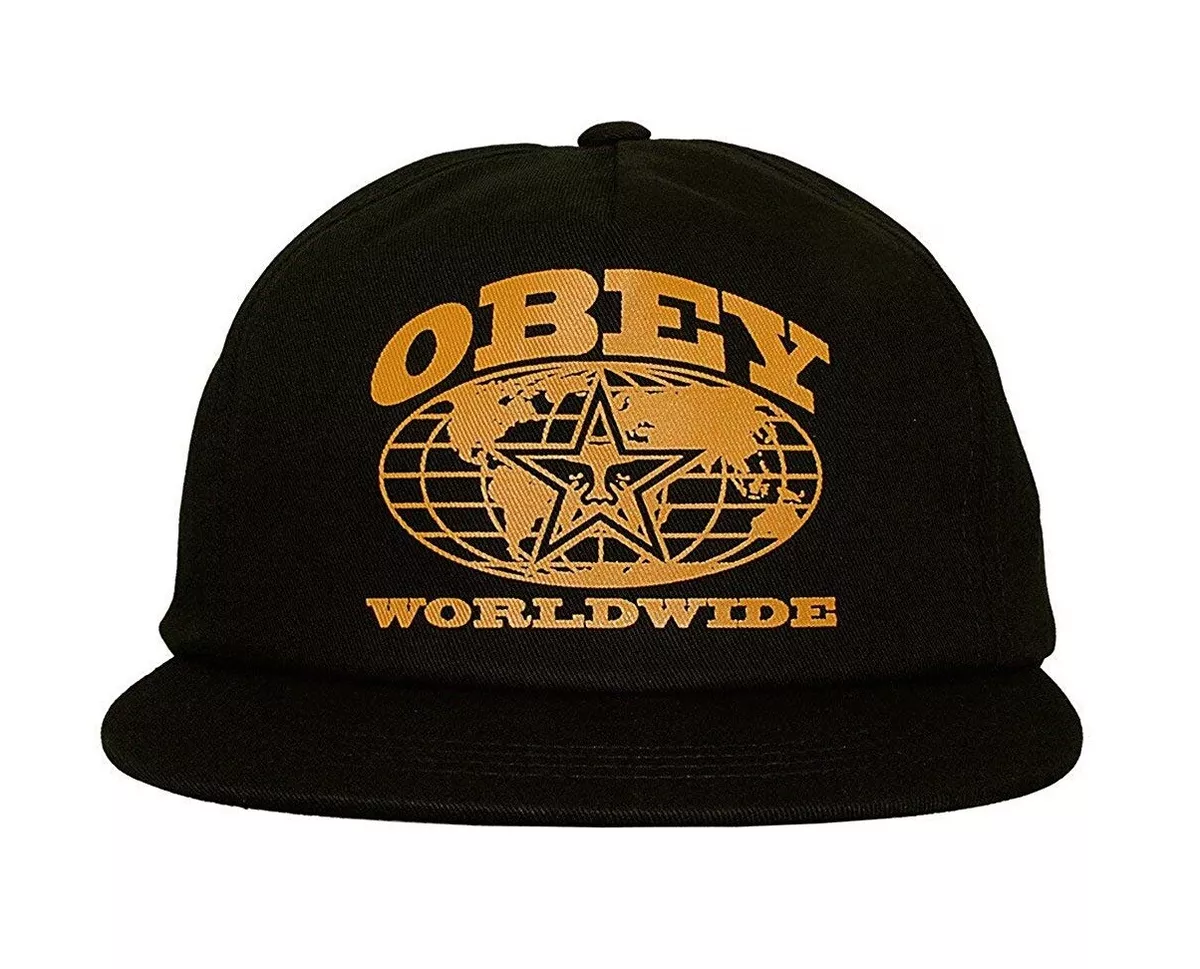 Obey FLUSHING SNAPBACK Black Mustard Yellow Screenprint Logo Men s Hat