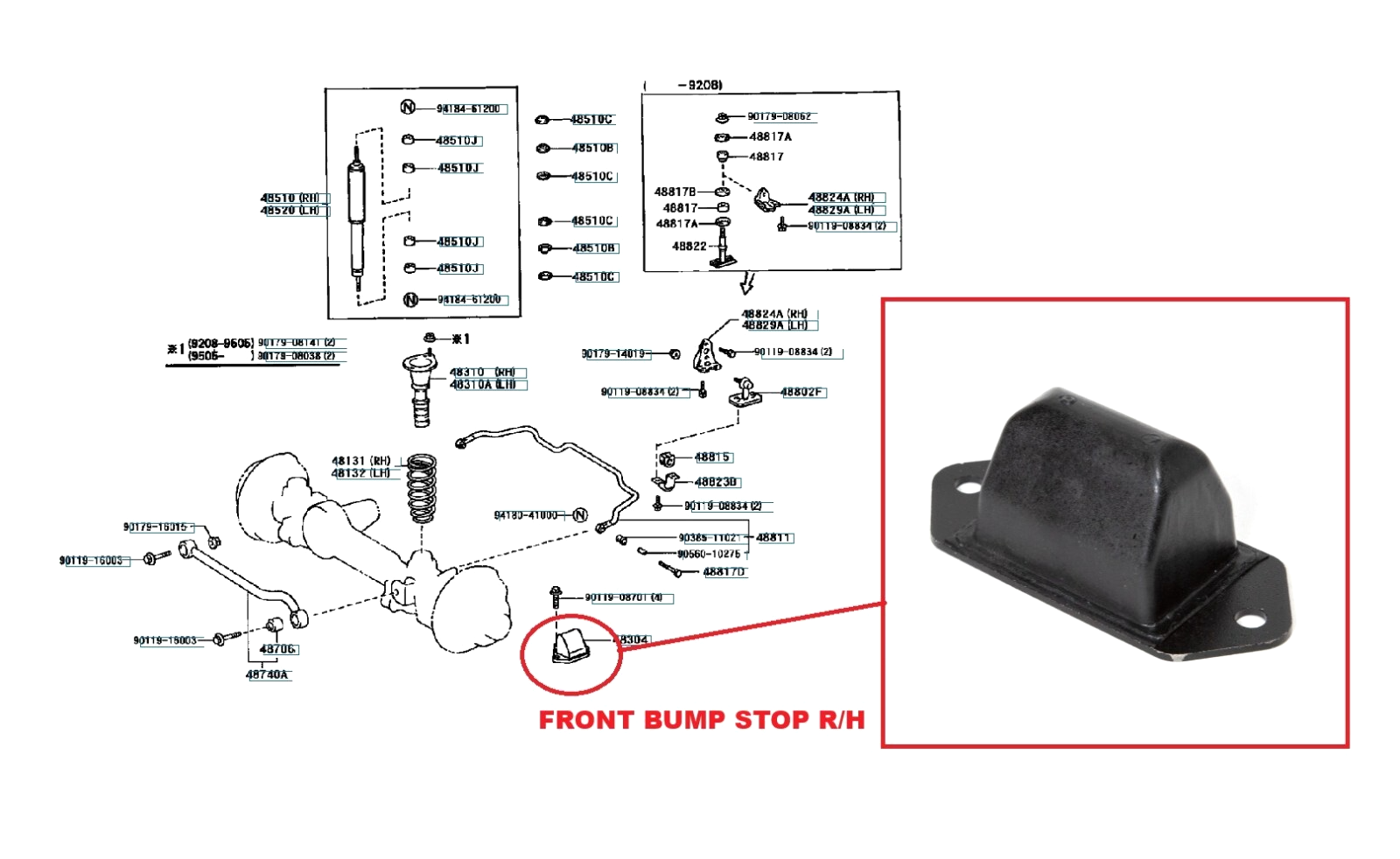 FOR TOYOTA LAND CRUISER AMAZON HDJ80/HDJ81/HZJ81/FZJ80 FRONT BUMP STOP R/H 90-98