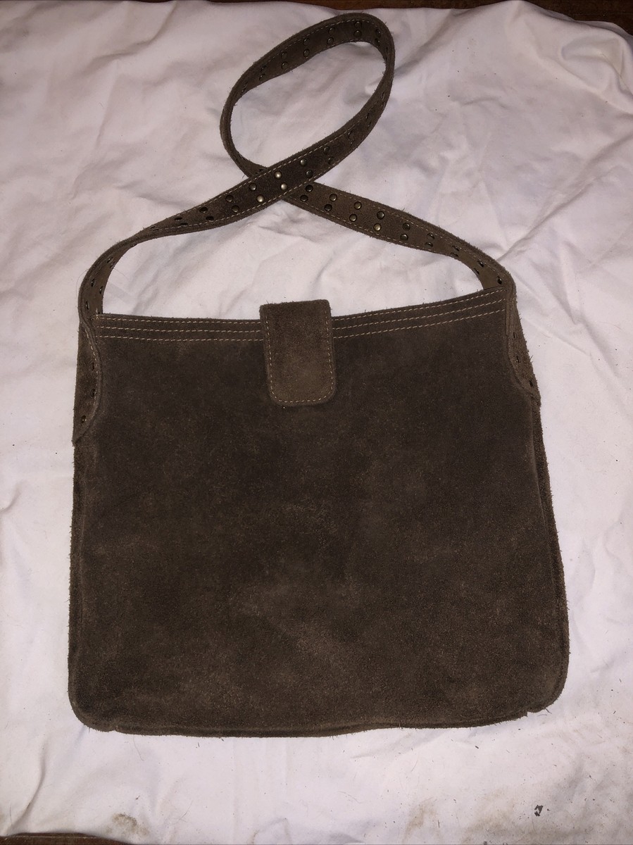 Vtg Y2K The Gap Factory Shoulder Bag Brown Suede Leather Slouchy 
