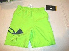 NEW Under Armour neon green boys swim swimsuit trunk board shorts sz 5 logo