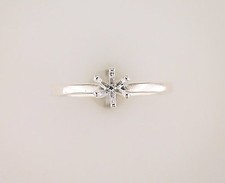 Round Six Prong Deep Vee Solitaire Ring Setting Sterling Silver