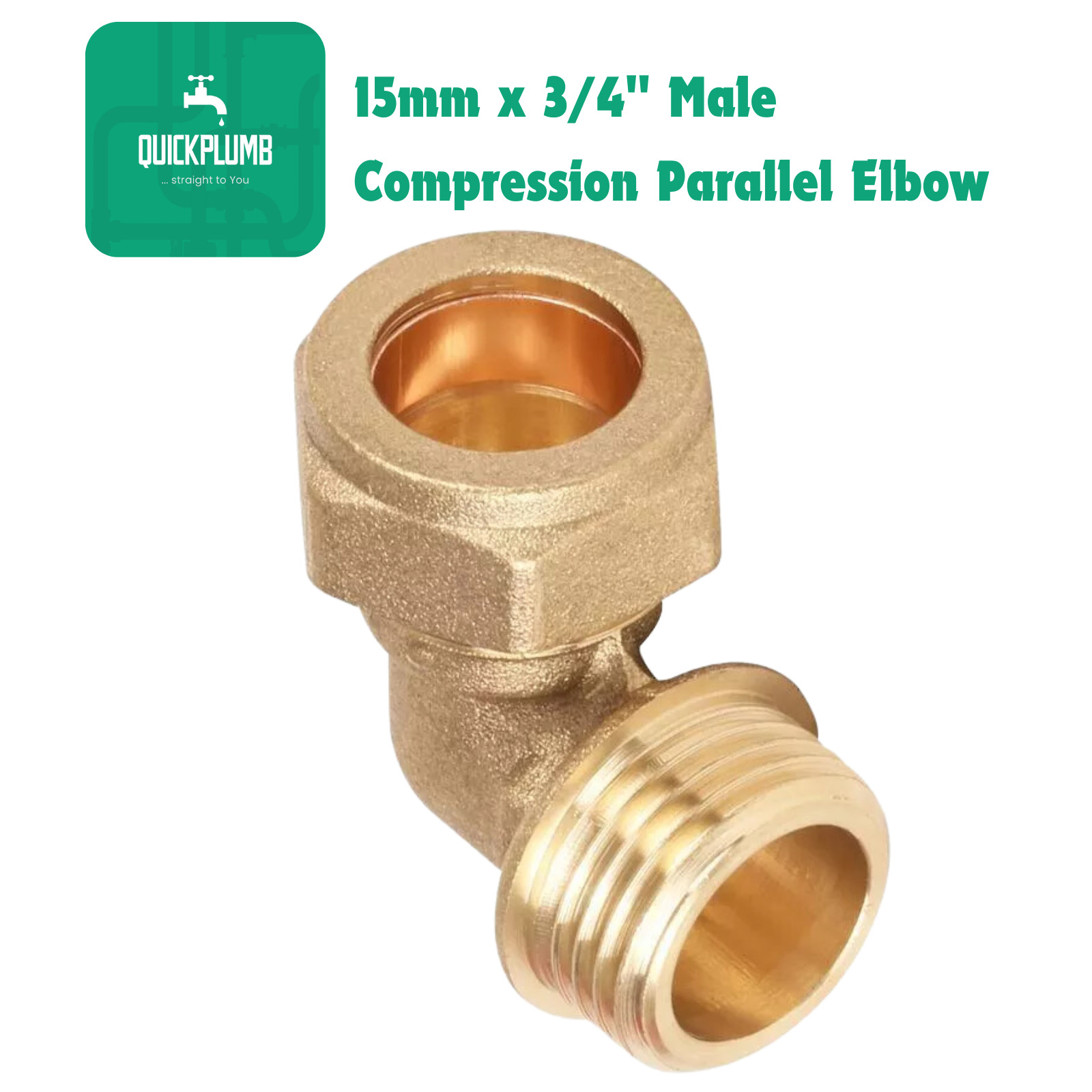 Brass Compression Parallel Male Elbow 15mm x 3/4"" Plumb Fitting Elbow COEAM-15E