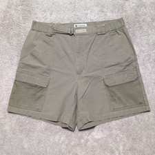 Vintage Columbia Shorts Mens L Beige Mesh Cargo Pockets Belted 6" Inseam Fishing
