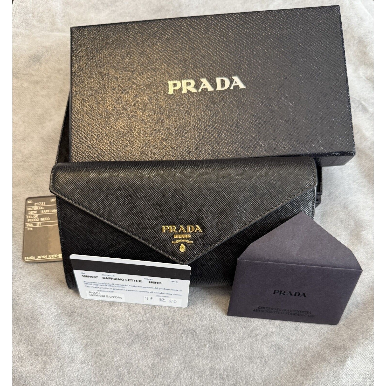 Prada Saffiano Leather Continental Wallet Black with Authentic Card-image
