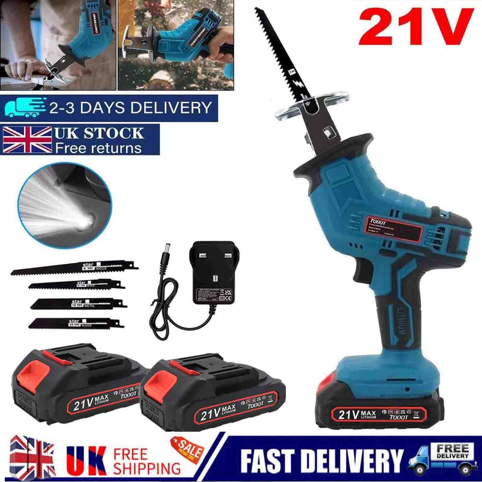2-Battery 21V Reciprocating Saw - Cordless Hand Saw Wood Metal Cutter UK