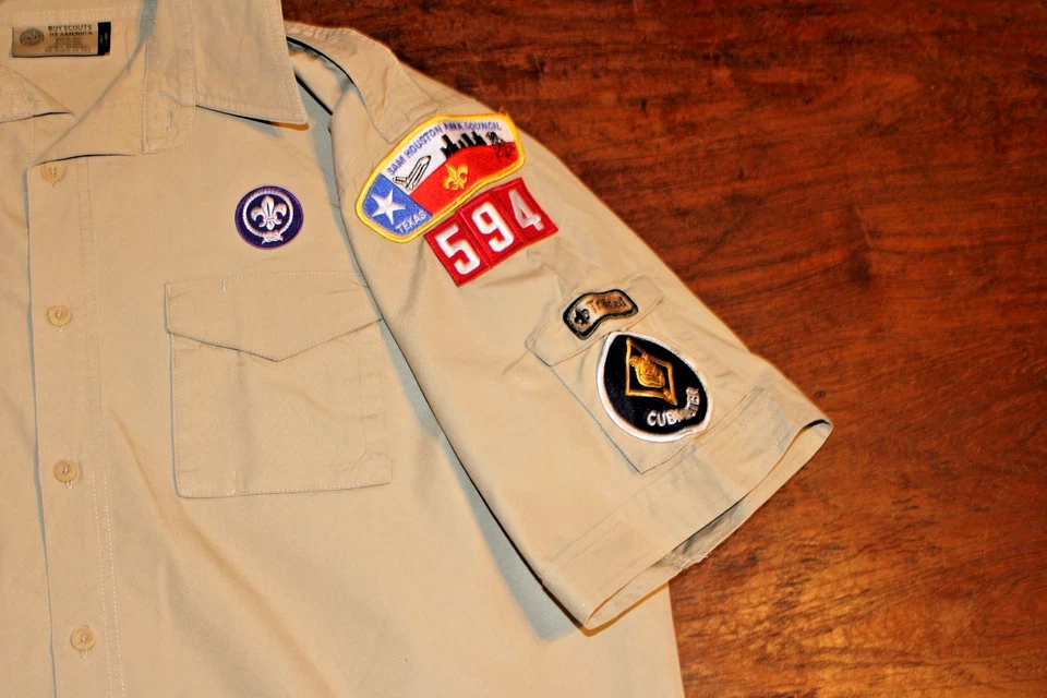 美国童子军 BSA 男式衬衫棕褐色 X 大号 XL 缝纫补丁短袖 — 第 2/4 张图片