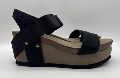 Crown Vintage Women's US 7.5 Top Extra Black Faux Nubuck Platform Wedge Sandals