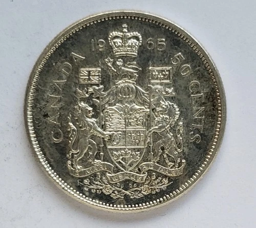 1965 CANADA SILVER 50 CENT - AU50 - QUEEN ELIZABETH II HALF DOLLAR #652