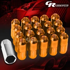 JDM ORANGE 20PCS M12X1.5 20MM OD 50MM TALL CLOSED END ALUMINUM LUG NUTS+ADAPTER