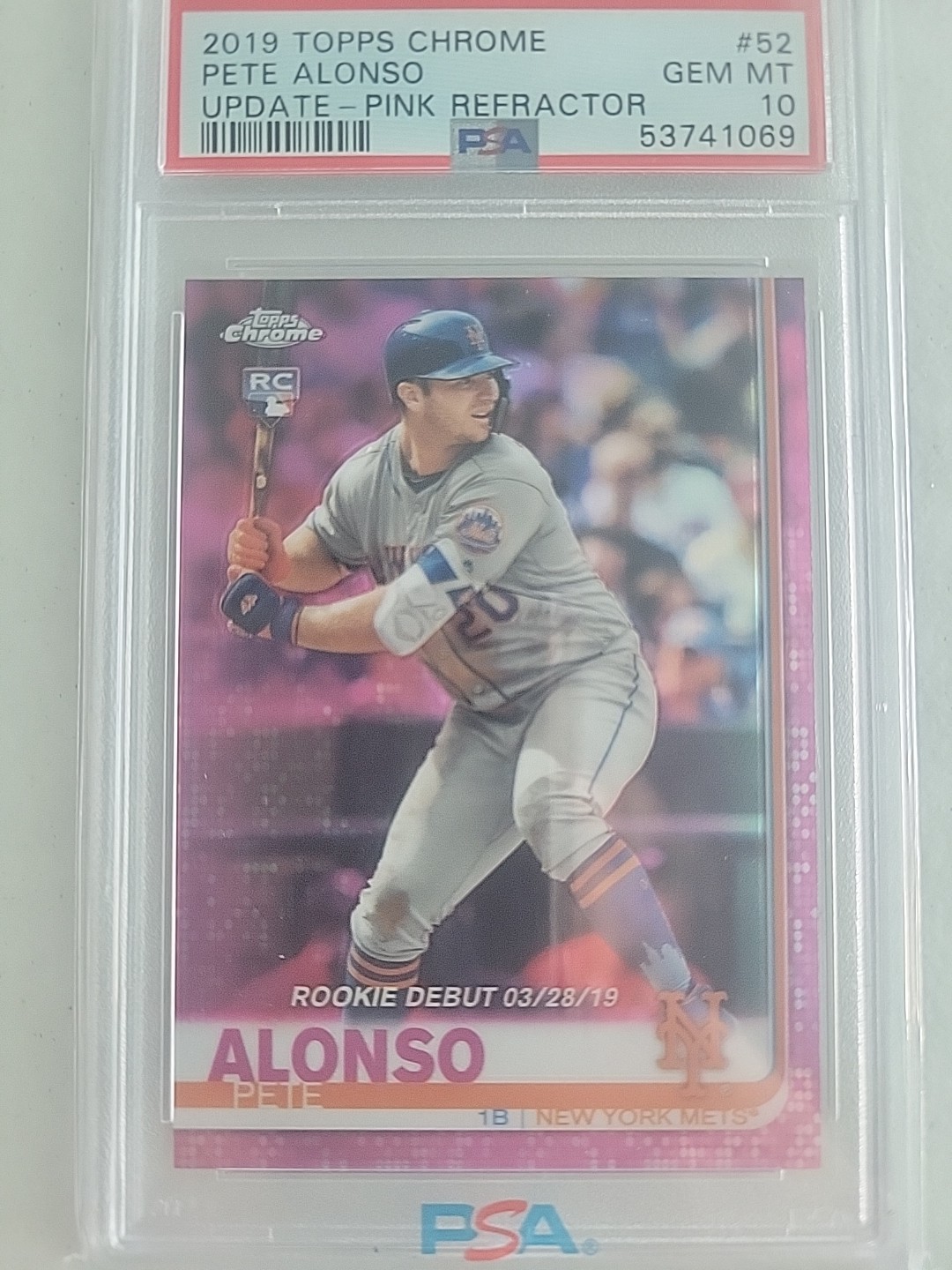 2019 Pete Alonso Topps Chrome Update Pink Refractor #52 PSA 10 Mets/Orioles (RC)