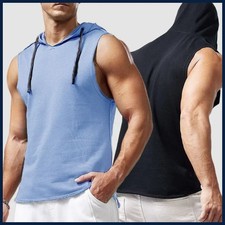 Men's Tank Top Sleeveless Hoodie Tee Gym Sports Golf Casual Solid Color M 3XL
