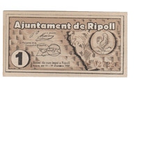 SPAIN- CIVIL WAR- RIPOLI 1937 1 PESETA BANKNOTE UNCIRCULATED