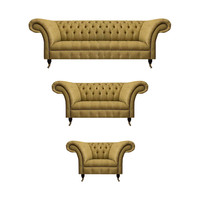 Chesterfield Gelbe Garnitur Wohnzimmer Couchen Luxus Sessel 3-Sitzer
