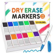 72 Pack Fine Tip Dry Erase Markers - Bulk Whiteboard Erasable Markers in 12 C...