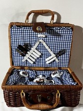 Madeline-Children's Vintage Schylling Madeline Tea Set 1998 Wicker Picnic Case
