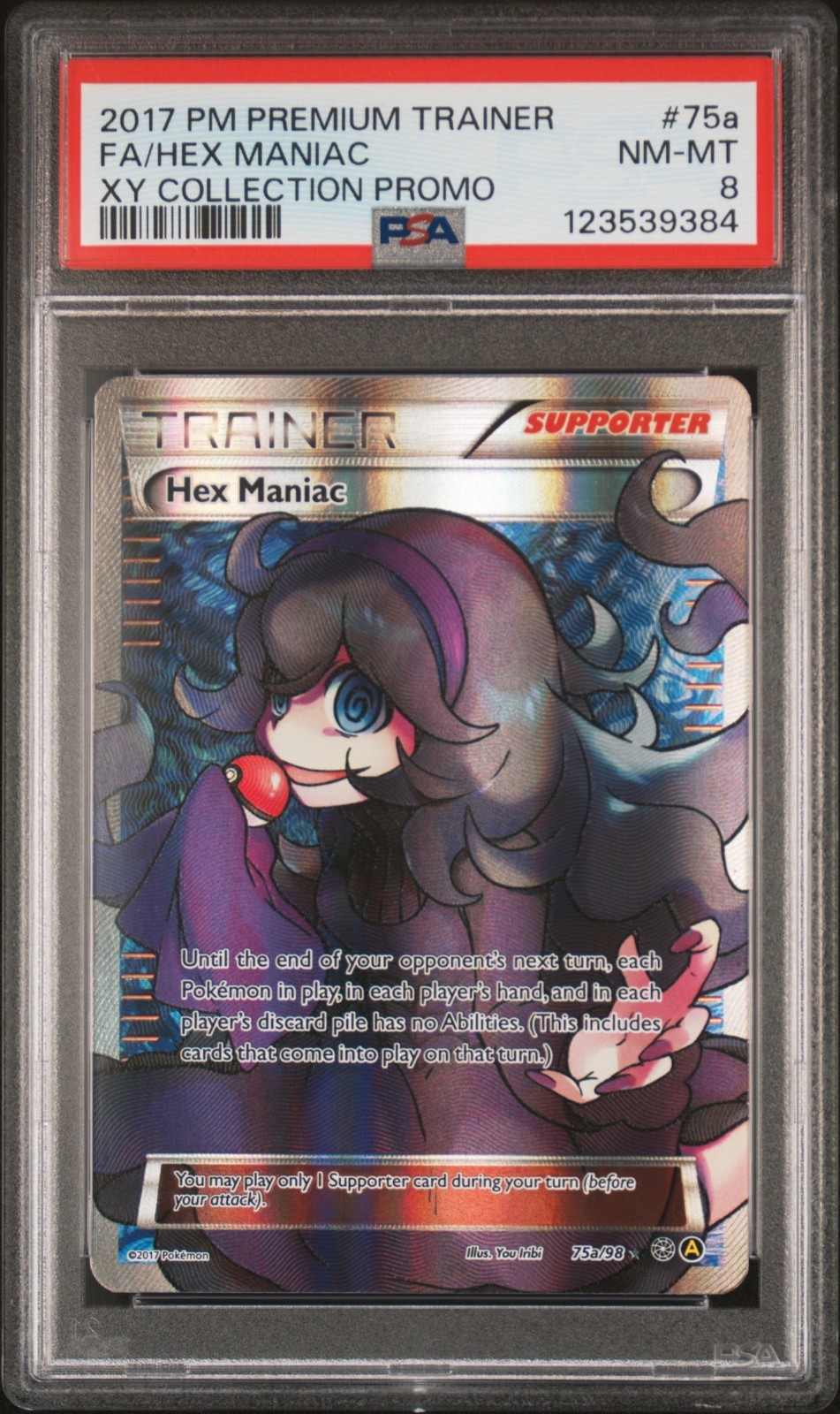2017 POKEMON PREMIUM TRAINER XY COLLECTION PROMO #75A FA/HEX MANIAC PSA 8