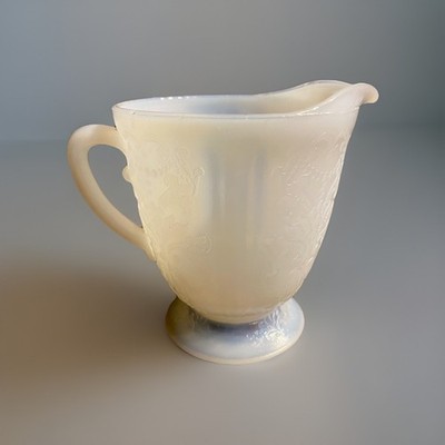Anchor Hocking Milk Glass Creamer Vintage Embossed Grape Pattern Pedestal