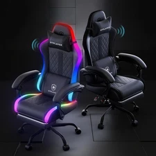 RGB Gaming Chair with Speakers, Computer Gamer Chair with Footrest and LED Li...