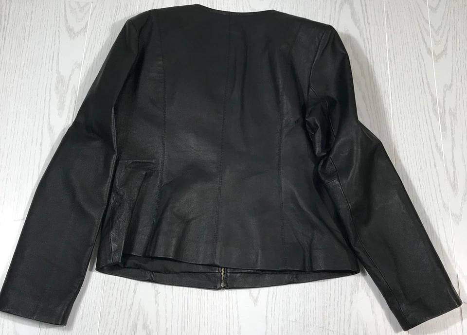 Chaqueta de Cuero Newport News De Colección Mujer 14 Negra Cremallera Completa Forrada Cuello Redondo Años 90 Foto 2 de 4