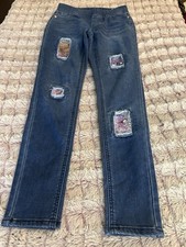 Justice Girls Dark Blue Skinny Jeans with Sequin Patch Details size 12