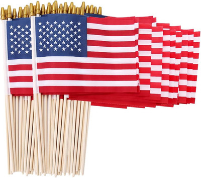 100 Pack 5X8 Inch Small American Flags on Stick,Mini Flags/Us Handheld Stick Fla