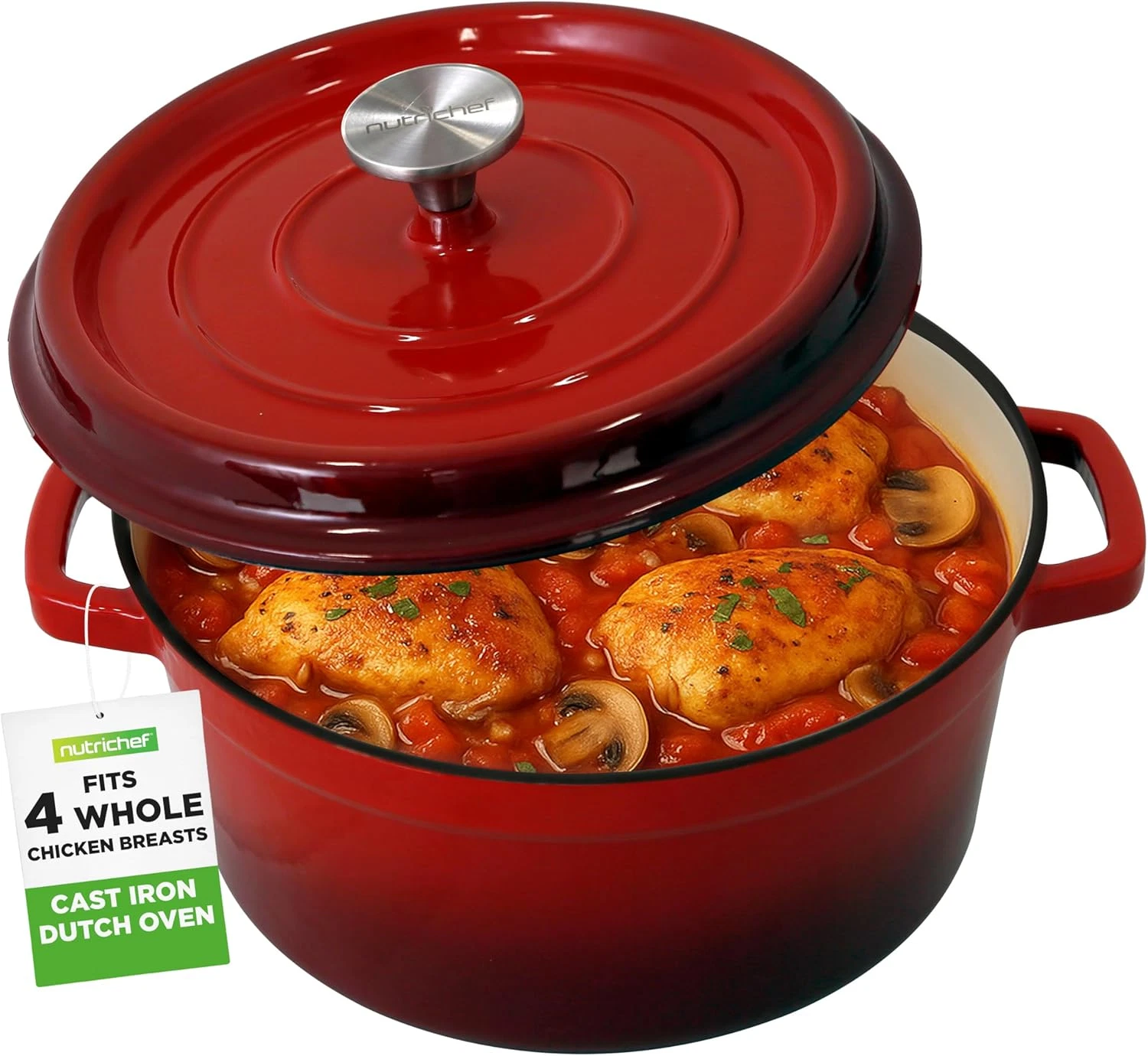 Enameled Cast Iron Dutch Oven – 5 QT Pot with Lid, Cooking Pot with Moisture-Sea