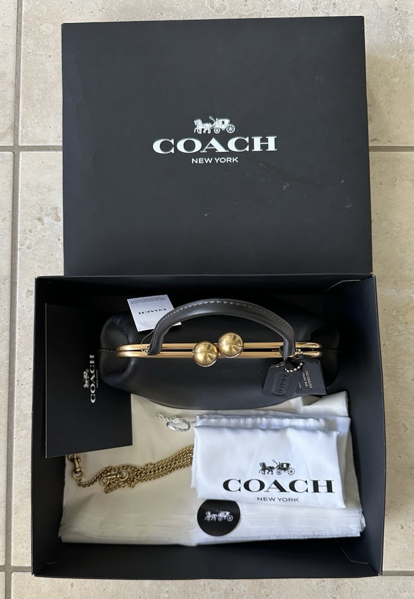 NWT COACH LIMITED RE-EDITION 1969 BLACK LEATHER KISSLOCK 16 FRAME