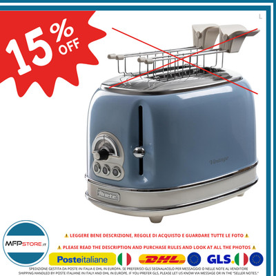 Ariete Vintage 155 Celeste 2-Scheiben Toaster 810W 6 Stufen Neu