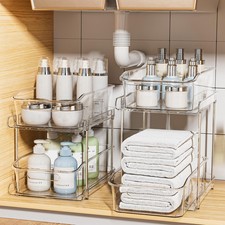 Delamu 2-Tier Under Sink Organizers and Storage, Multi-Purpose 2 Pack, Clear