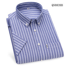 Mens Oxford Shirts Business Short Sleeves Cotton Striped Casual Summer Shirts