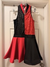 Weissman XLA Red Black Sequin Harlequin Dance Costume Dress Halter 35" Length