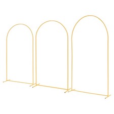 Set of 3 Gold Metal Arch Backdrop Stands, 8/ 7.2/ 6.6 ft, for Wedding Party