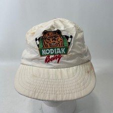 Vintage Kodiak Racing Snapback Hat White Made in USA Nascar Bear Logo Distressed