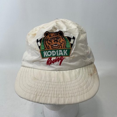 Vintage Kodiak Racing Snapback Hat White Made in USA Nascar Bear Logo Distressed
