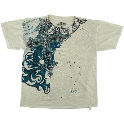 VTG y2k Youth White Blue Helix Cross Cyber Grunge Script Graphic T Shirt Sz L