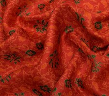 Sushila Vintage Dark Orange Saree 100 Pure Silk Printed Floral Soft Craft Fabric