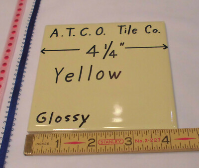 1 pc.  ATCO Yellow Tile:  2nd quality, tiny-chipped corners, dark specks, NOS