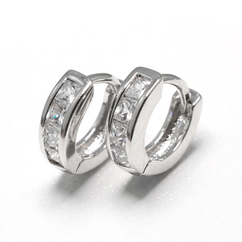 18K GOLD GF EAR CARTILAGE HELIX LADIES MENS SMALL CRYSTAL HOOP SLEEPER EARRINGS - Picture 17 of 33