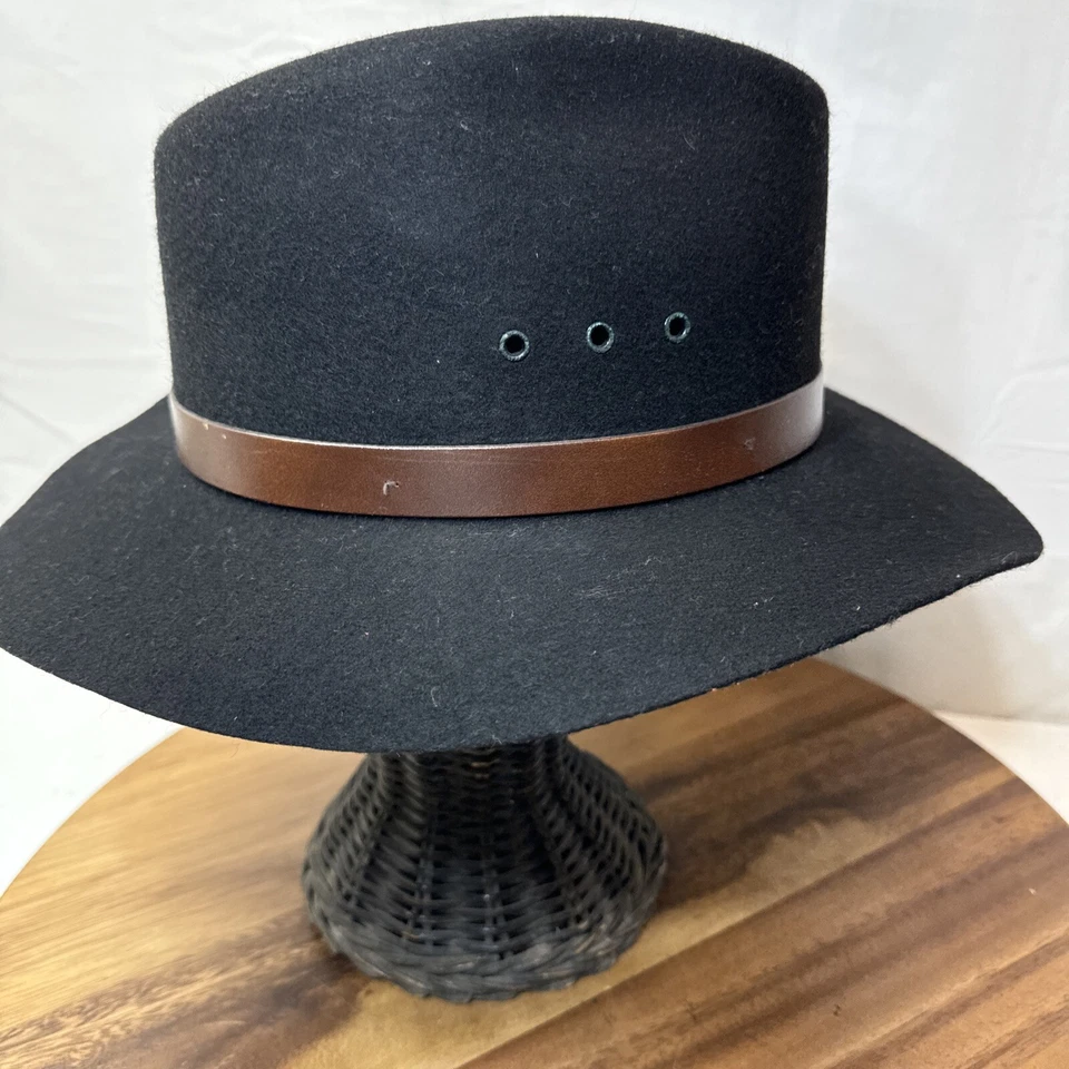 Sombrero de Vaquero PARA HOMBRES XL Broner Negro Fieltro Outback 100% Lana Sombrero EE. UU. Foto 4 de 4