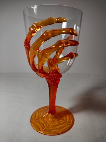 Halloween Skeleton Hand Plastic Goblets Orange Stem 7" Tall Lot of 5 - Picture 3 of 7