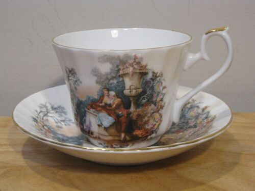 Royal Coach Fine Bone China Staffordshire Teacup Saucer Set Garden Scene Flowers