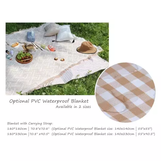 Large Waterproof White Boho Picnic Blanket With Strap for Indoor Outdoor