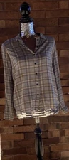 EUC Divided by H & M Plaid Long Sleeve Button Down Shirt Size 4 100% Viscose 