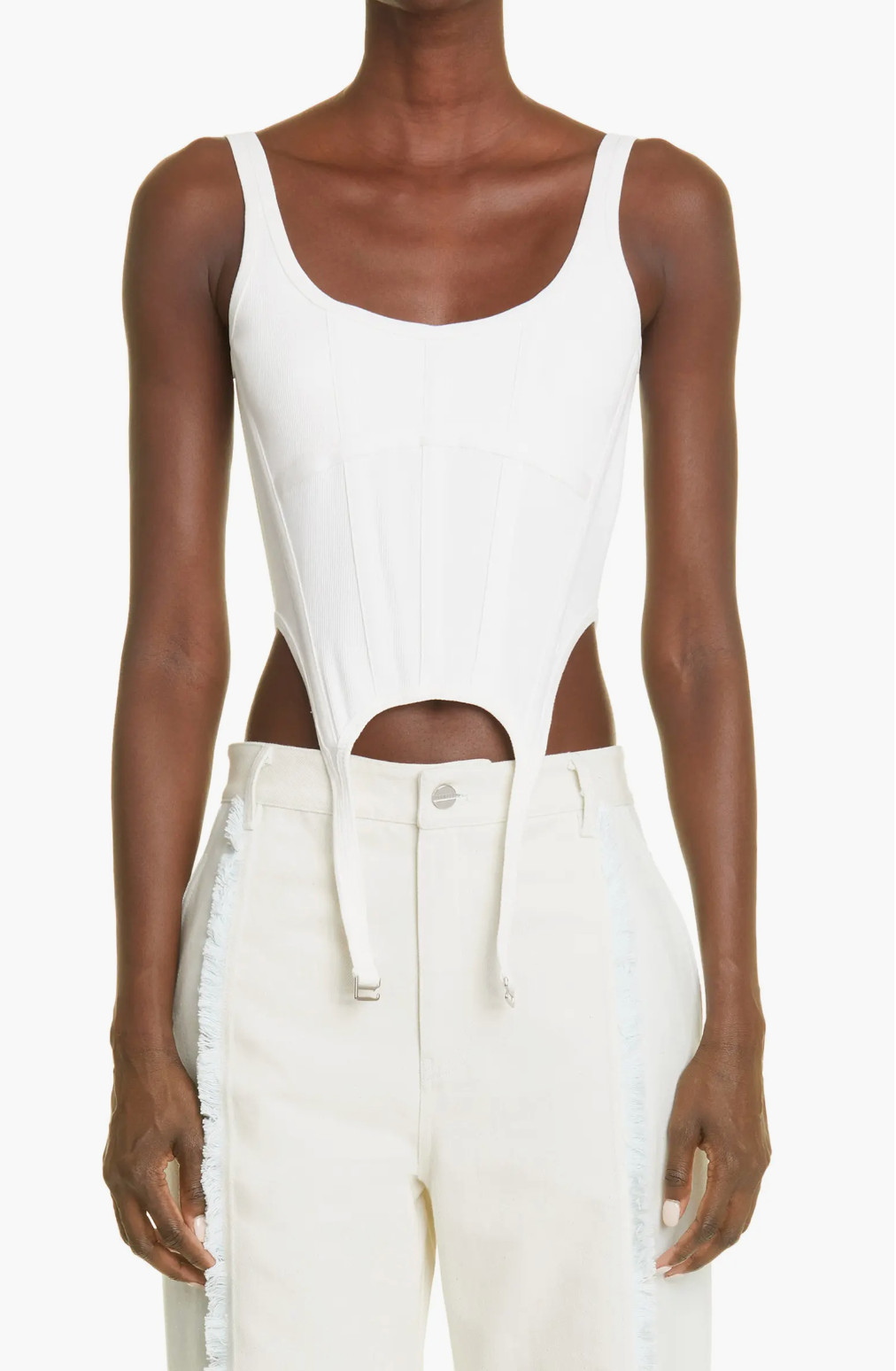 Dion Lee L120309 Womens White Ribbed Combat Corset Tank Top Size M